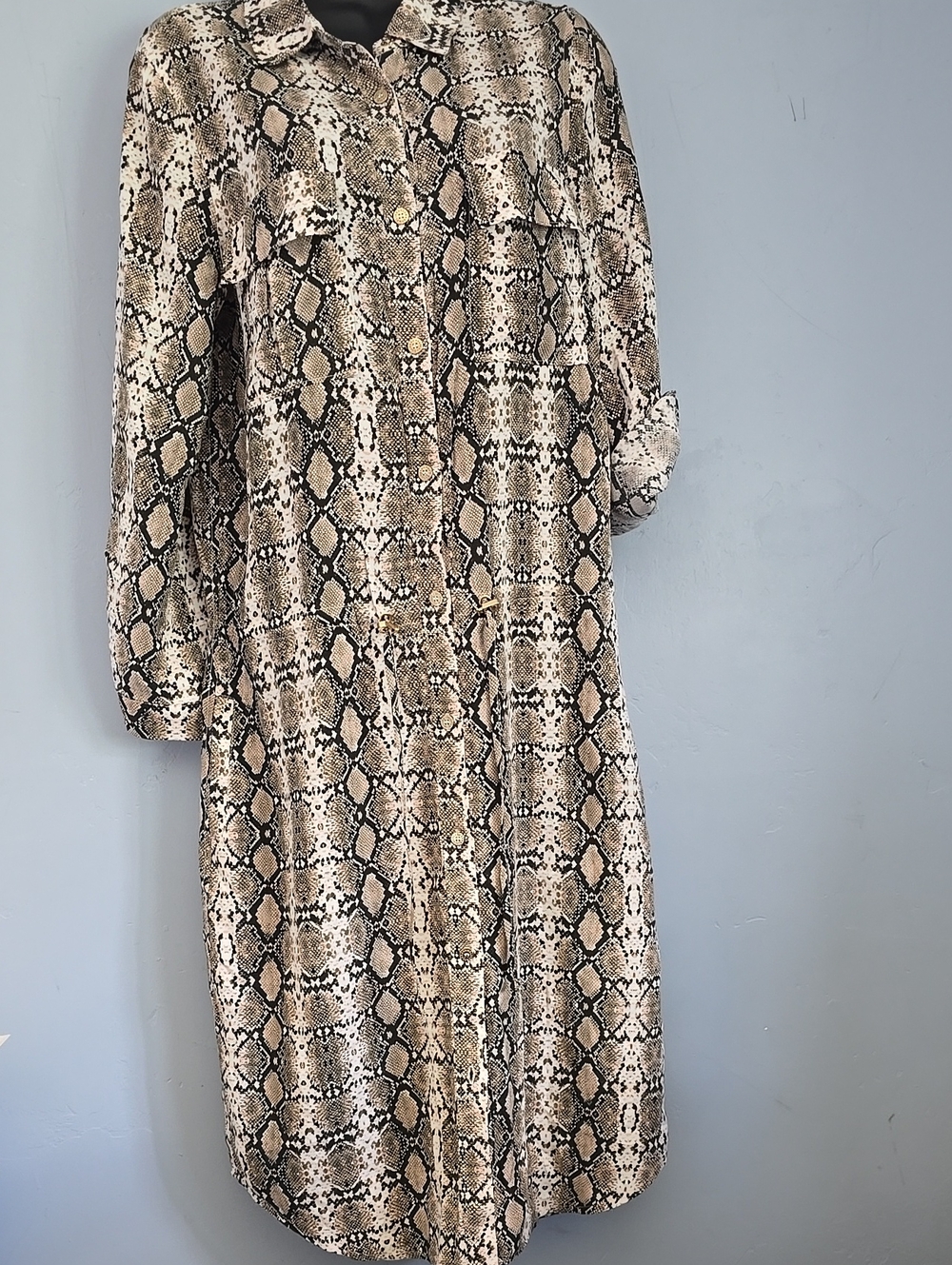 💥Melissa Odabash Snake Print Viscose Midi Shirt Dress Size M      #Z